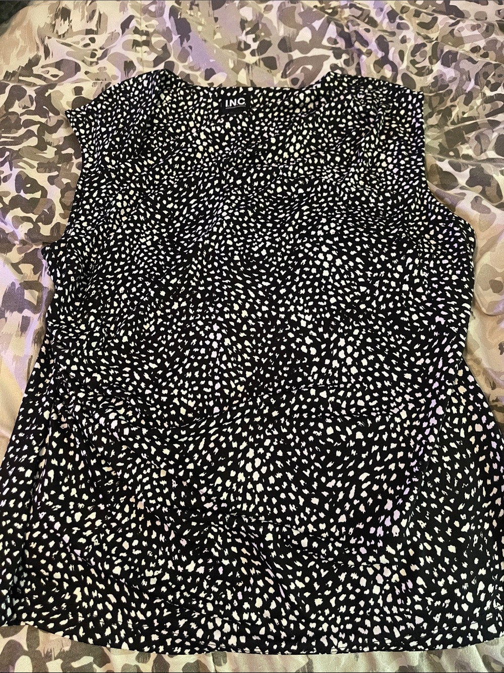 INC International Concepts Black and White Dotted Tank Top